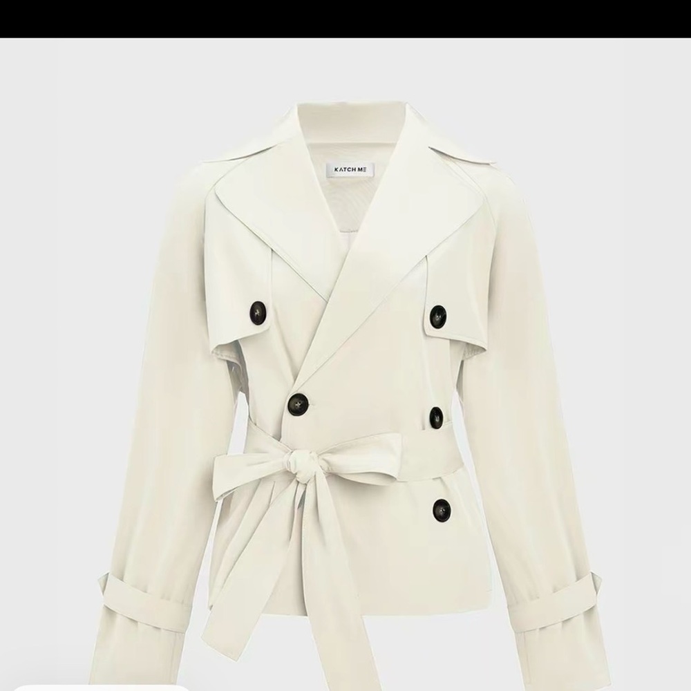 Notch Lapel Beige Double Breasted Long Sleeve Trench Coat Jacket XL